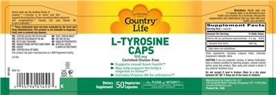 Photo of the Country Life L-Tyrosine Caps 500 mg label