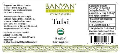 Photo of the Banyan Botanicals Tulsi label