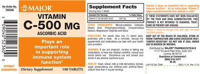 Photo of the Major Vitamin C-500 mg label