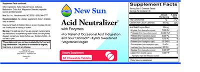 Photo of the New Sun Acid Neutralizer with Enzymes label