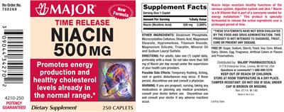 Photo of the Major Niacin 500 mg label