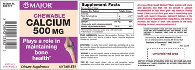 Photo of the Major Chewable Calcium 500 mg label