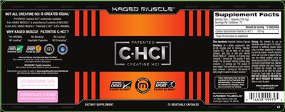 Photo of the Kaged Muscle Patented C-HCl Creatine HCl label