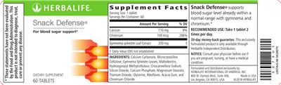 Photo of the Herbalife Snack Defense label
