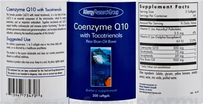 Photo of the Allergy Research Group Coenzyme Q10 with Tocotrienols label