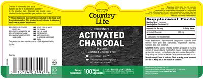 Photo of the Country Life Coconut Activated Charcoal 260 mg label