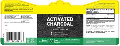 Photo of the Country Life Coconut Activated Charcoal 260 mg label