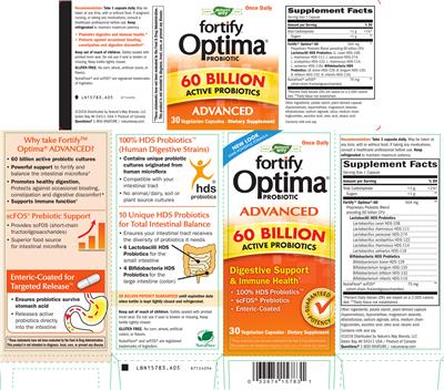 Photo of the Nature's Way Fortify Optima Probiotic Advanced 60 Billion label