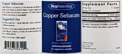 Photo of the Allergy Research Group Copper Sebacate label
