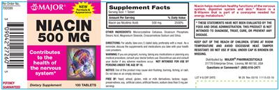 Photo of the Major Niacin 500 mg label