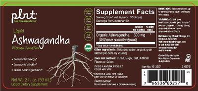 Photo of the plnt Liquid Ashwagandha label