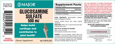 Photo of the Major Glucosamine Sulfate 500 mg label