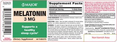 Photo of the Major Melatonin 3 mg label