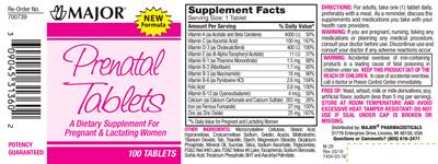 Photo of the Major Prenatal Tablets label