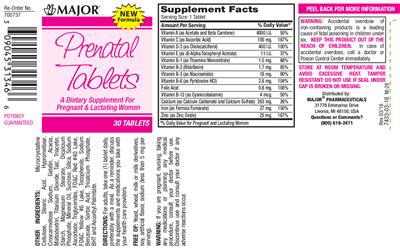 Photo of the Major Prenatal Tablets label