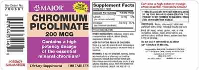 Photo of the Major Chromium Picolinate 200 mcg label