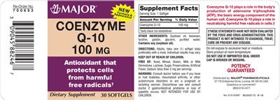 Photo of the Major Coenzyme Q-10 100 mg label