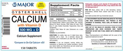 Photo of the Major Oyster Shell Calcium 500 mg with Vitamin D label