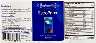Photo of the Allergy Research Group EstroPrime label