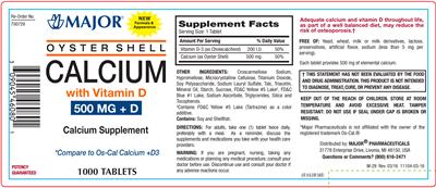 Photo of the Major Oyster Shell Calcium 500 mg with Vitamin D label
