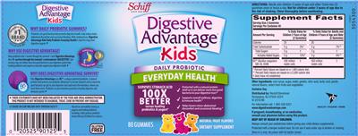 Photo of the Schiff Digestive Advantage Kids Everyday Health label