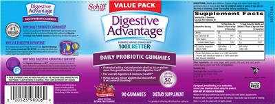 Photo of the Schiff Digestive Advantage Daily Probiotic Gummies Superfruit Blend label