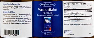 Photo of the Allergy Research Group VascuStatin Formula label