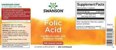 Photo of the Swanson Folic Acid 800 mcg label