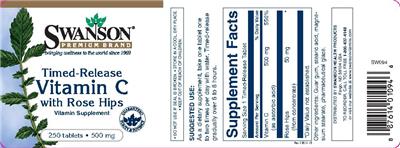 Photo of the Swanson Premium Brand Timed-Release Vitamin C with Rose Hips 500 mg label
