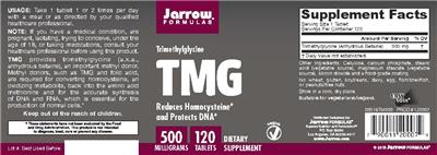 Photo of the Jarrow Formulas TMG 500 mg label