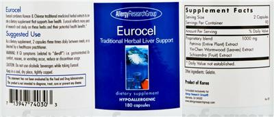 Photo of the Allergy Research Group Eurocel Traditional Herbal Liver Support label