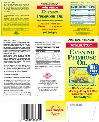 Photo of the American Health Royal Brittany Evening Primrose Oil 500 mg label