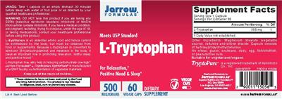 Photo of the Jarrow Formulas L-Tryptophan 500 mg label