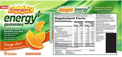 Photo of the Emergen-C Energy Plus Gummies Orange Zest label