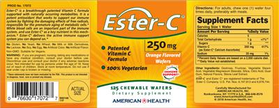 Photo of the American Health Ester-C 250 mg Orange Flavored Wafers label