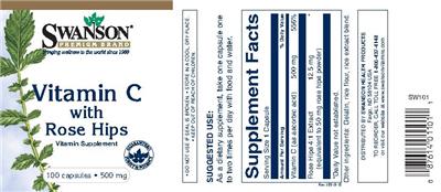 Photo of the Swanson Premium Brand Vitamin C with Rose Hips 500 mg label