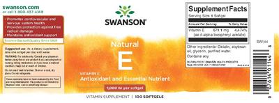 Photo of the Swanson Natural E 1,000 IU label