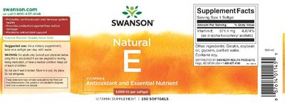 Photo of the Swanson Natural E 1,000 IU label