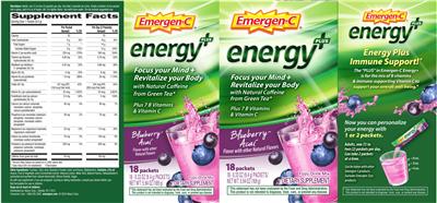 Photo of the Emergen-C Energy+ Blueberry-Acai label