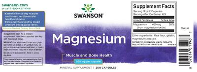 Photo of the Swanson Magnesium 200 mg label