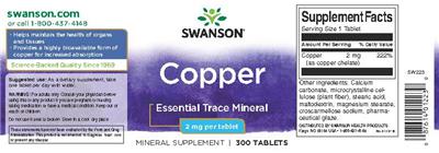 Photo of the Swanson Copper 2 mg label