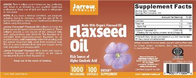 Photo of the Jarrow Formulas Flaxseed Oil 1000 mg label