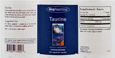 Photo of the Allergy Research Group Taurine label
