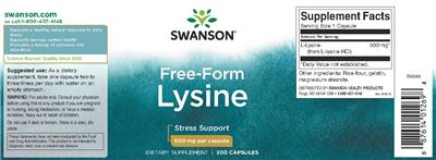 Photo of the Swanson Free-Form Lysine 500 mg label