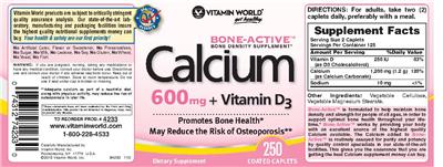 Photo of the Vitamin World Calcium 600 mg + Vitamin D3 label
