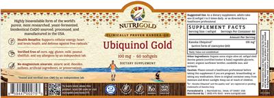 Photo of the NutriGold Ubiquinol Gold 100 mg label