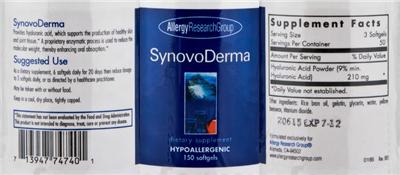 Photo of the Allergy Research Group SynovoDerma label