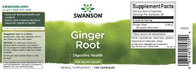 Photo of the Swanson Ginger Root 540 mg label