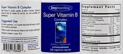Photo of the Allergy Research Group Super Vitamin B Complex label