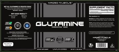 Photo of the Kaged Muscle Glutamine Unflavored label